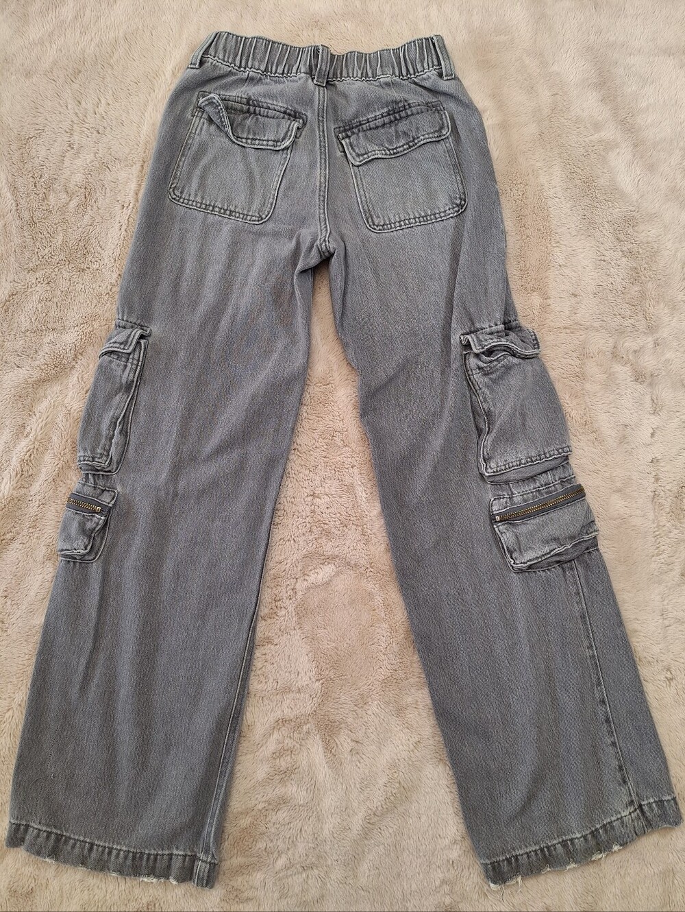 Aeropostale Mid-Rise Wide Leg Cargo Jeans Gray Denim XS - Picture 2 of 9